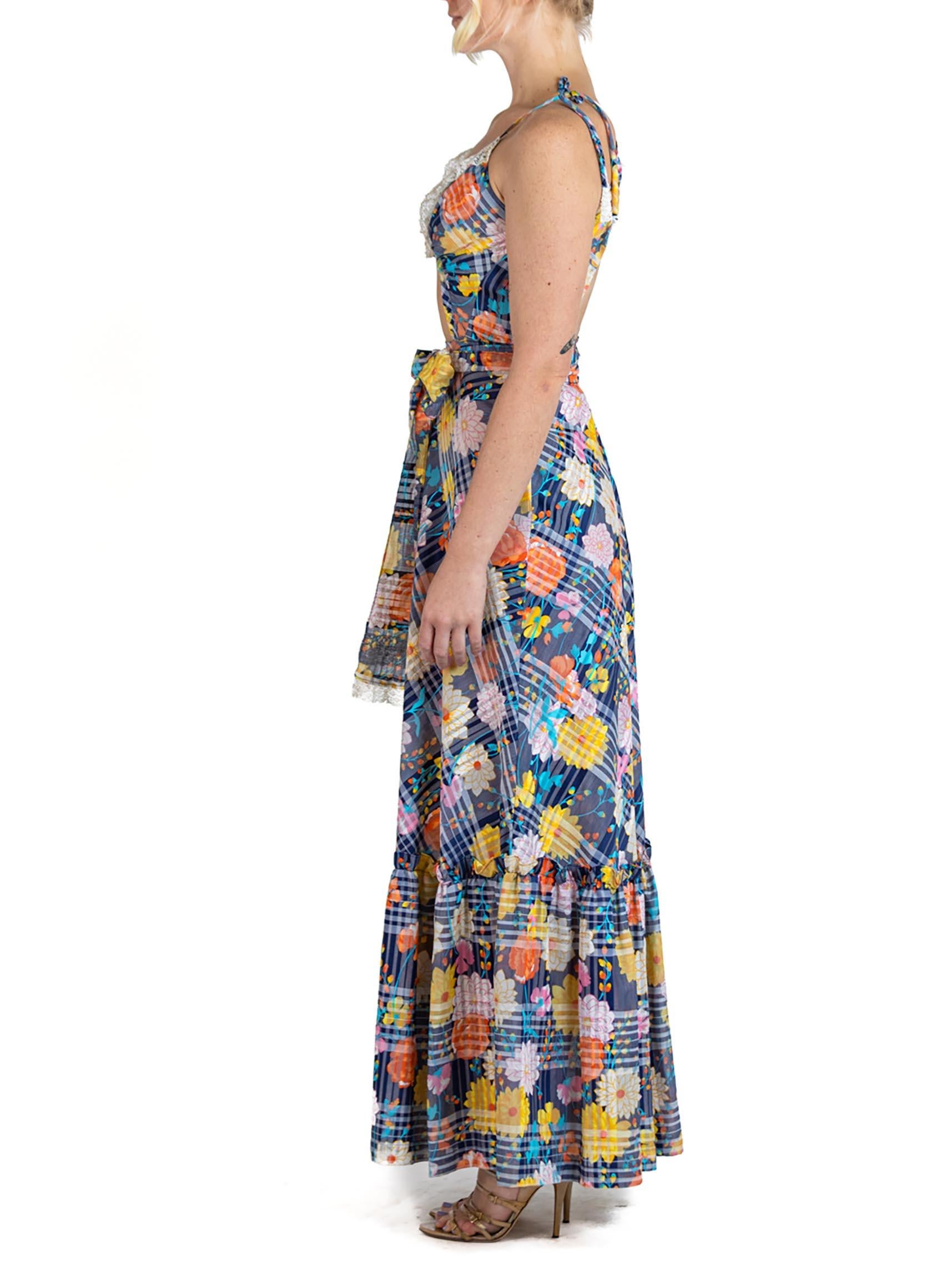 MORPHEW ATELIER Multicolor Blue Floral Backless Cut-Out Summer Dress In Excellent Condition For Sale In New York, NY