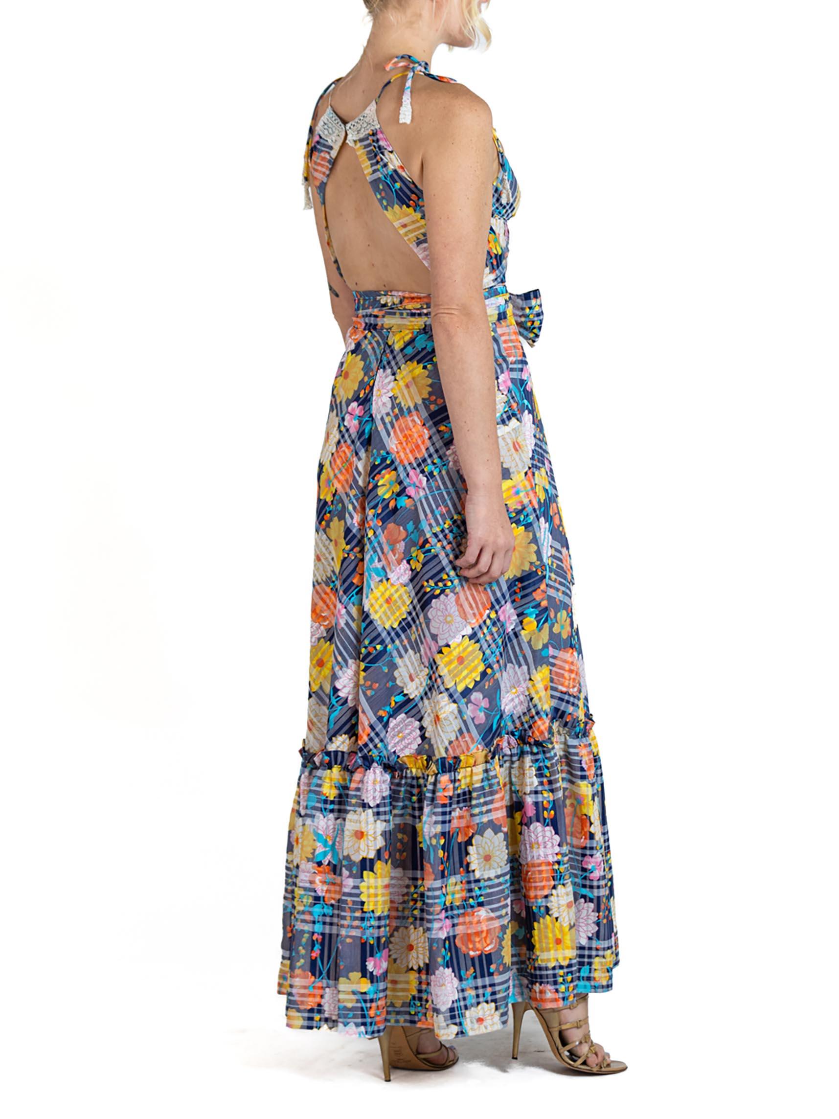 MORPHEW ATELIER Multicolor Blue Floral Backless Cut-Out Summer Dress For Sale 1