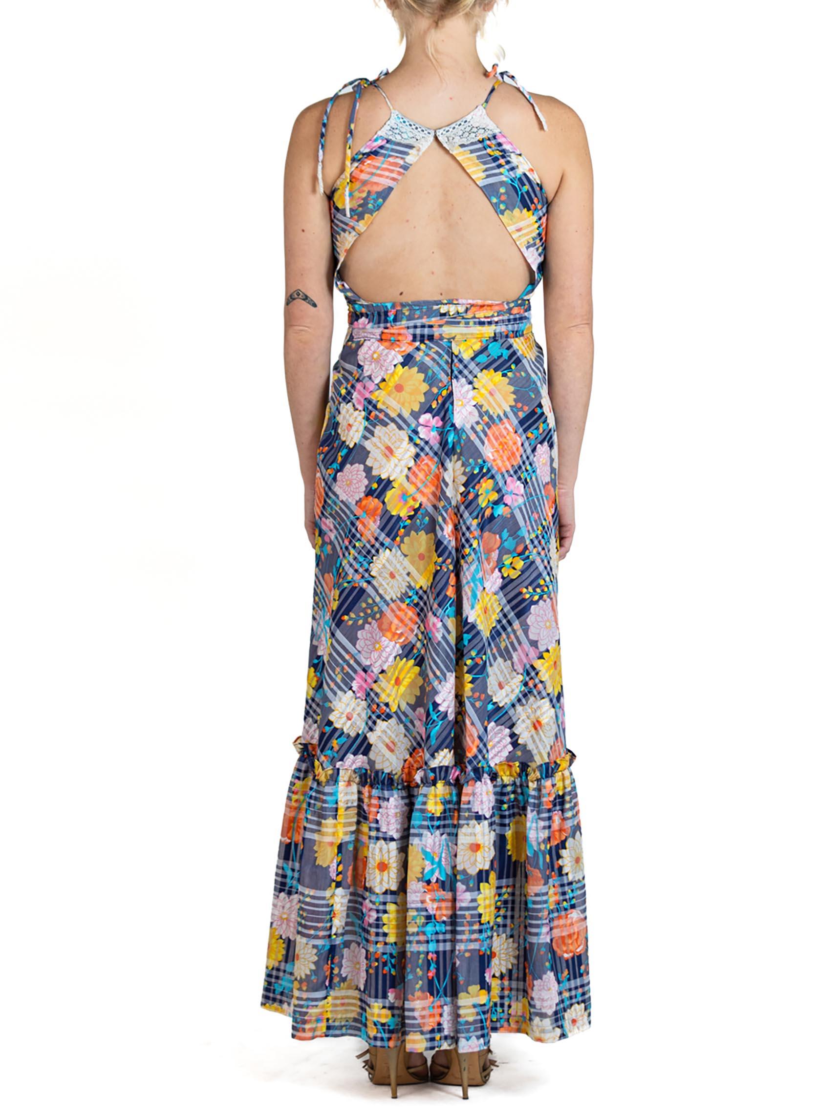 MORPHEW ATELIER Multicolor Blue Floral Backless Cut-Out Summer Dress For Sale 2