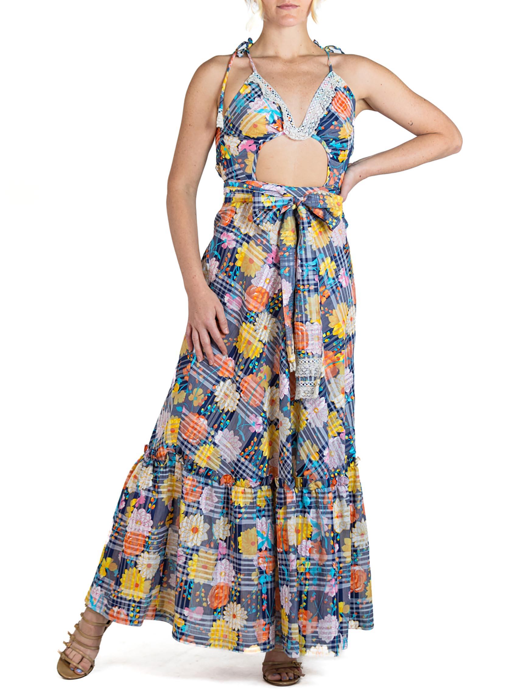 MORPHEW ATELIER Multicolor Blue Floral Backless Cut-Out Summer Dress For Sale 3