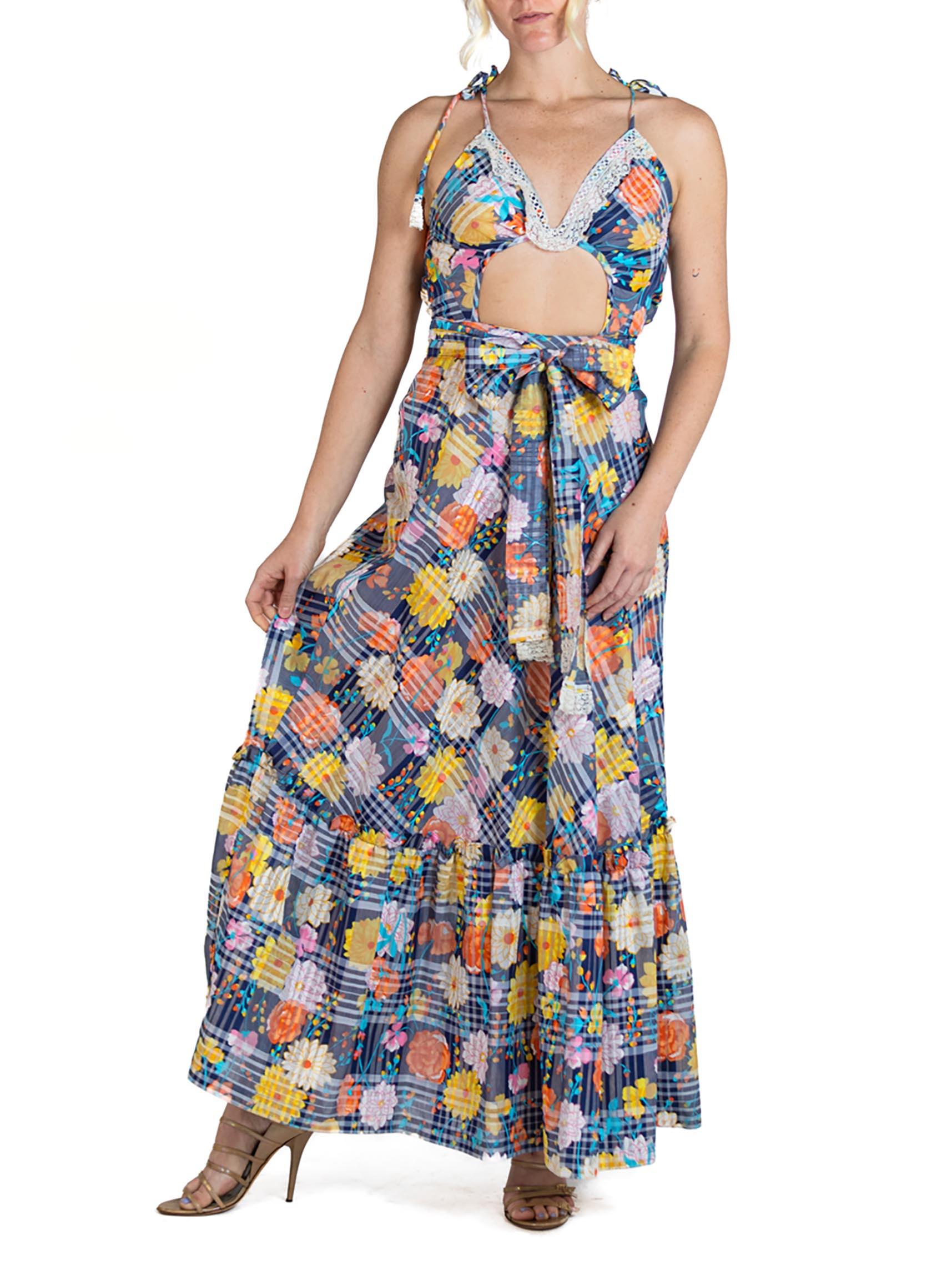MORPHEW ATELIER Multicolor Blue Floral Backless Cut-Out Summer Dress For Sale 4