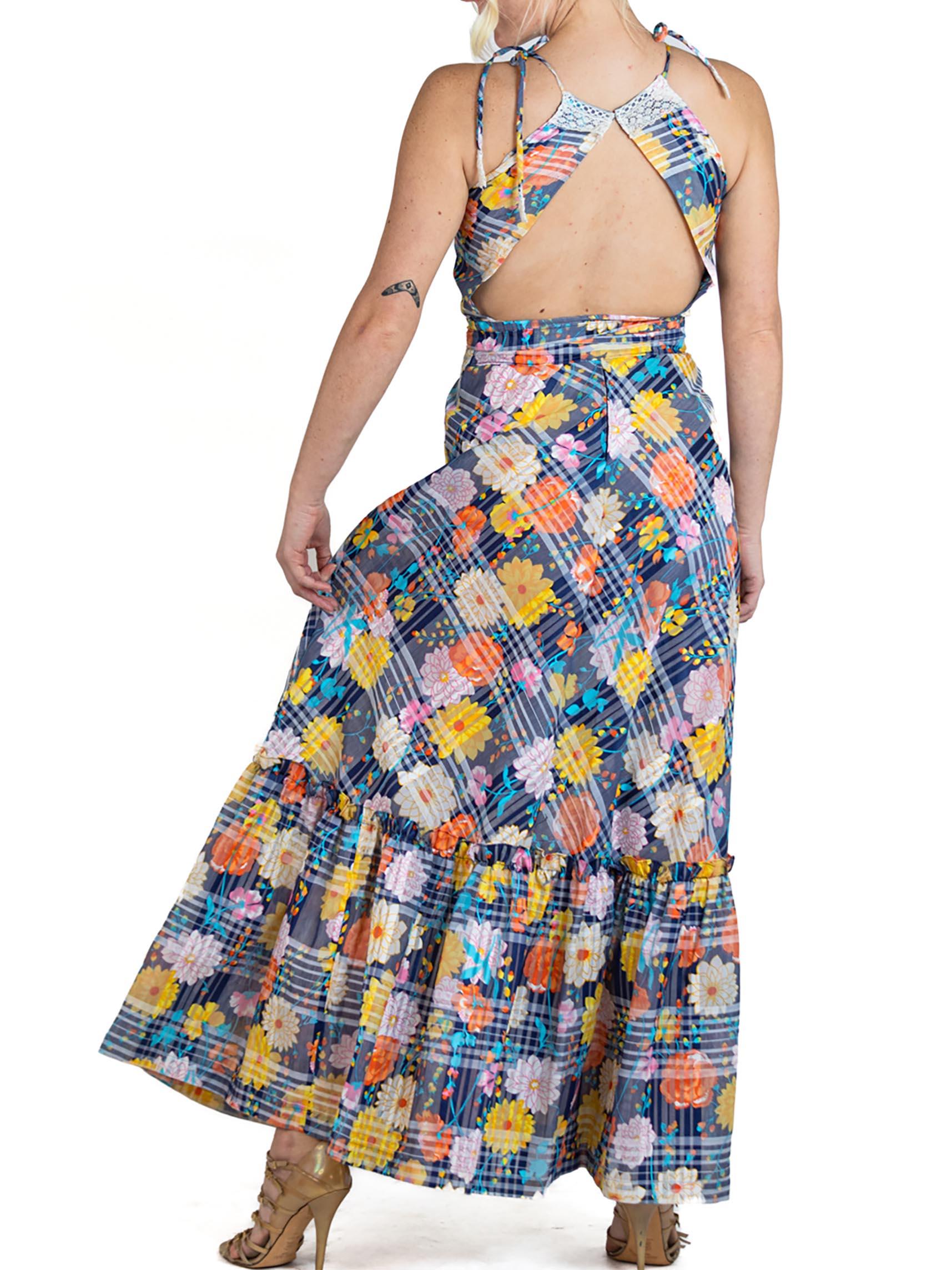 MORPHEW ATELIER Multicolor Blue Floral Backless Cut-Out Summer Dress For Sale 5