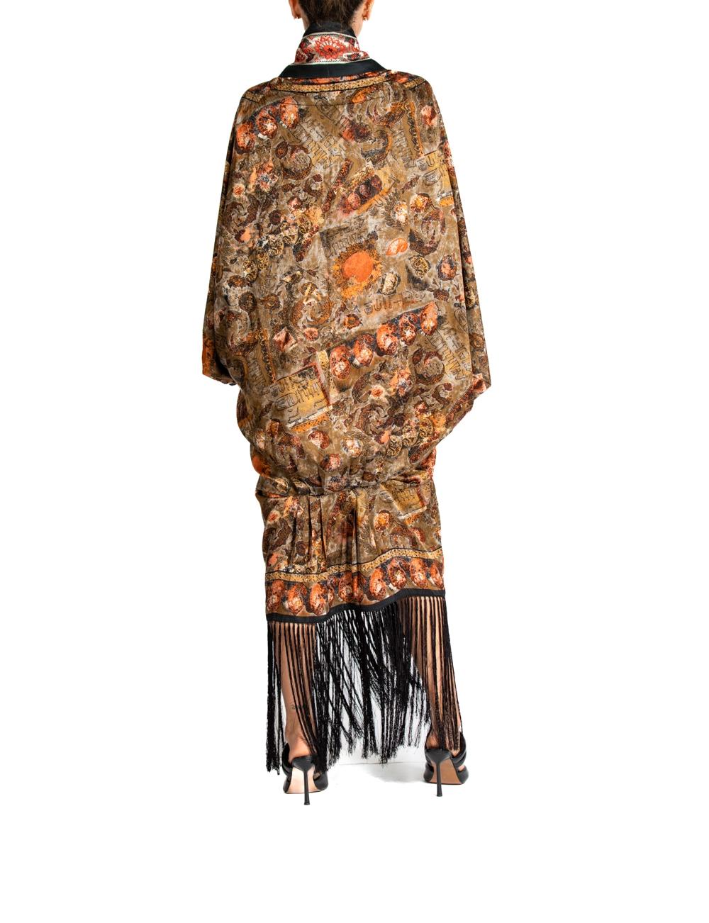 MORPHEW ATELIER Orange & Black Silk Hand Embroidered Floral Piano Shawl Cocoon 4