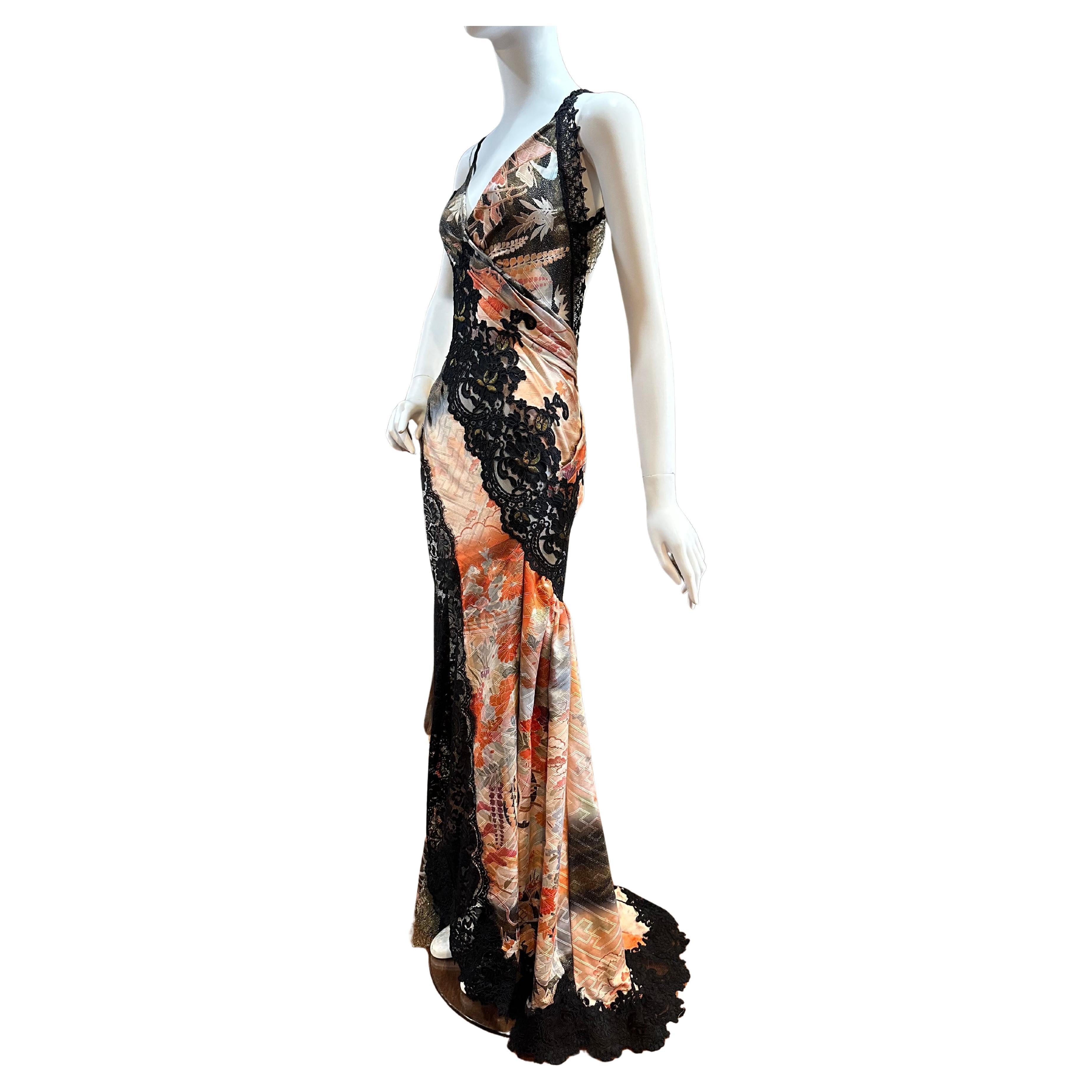 MORPHEW ATELIER Persimmon & Black Japanese Silk & Patchwork Lace Gown