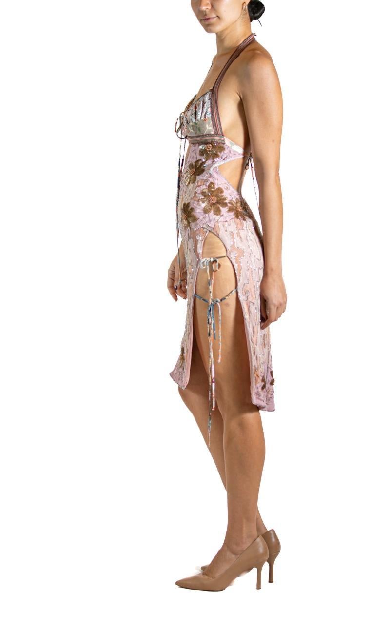 MORPHEW ATELIER Pink Beaded Japanese Kimono Silk & Sequined Cocktail Dress 1
