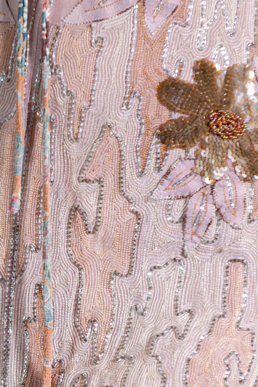MORPHEW ATELIER Pink Beaded Japanese Kimono Silk & Sequined Cocktail Dress 3