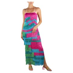 Used Morphew Atelier Pink Blue & Green Rayon Fringed Gown
