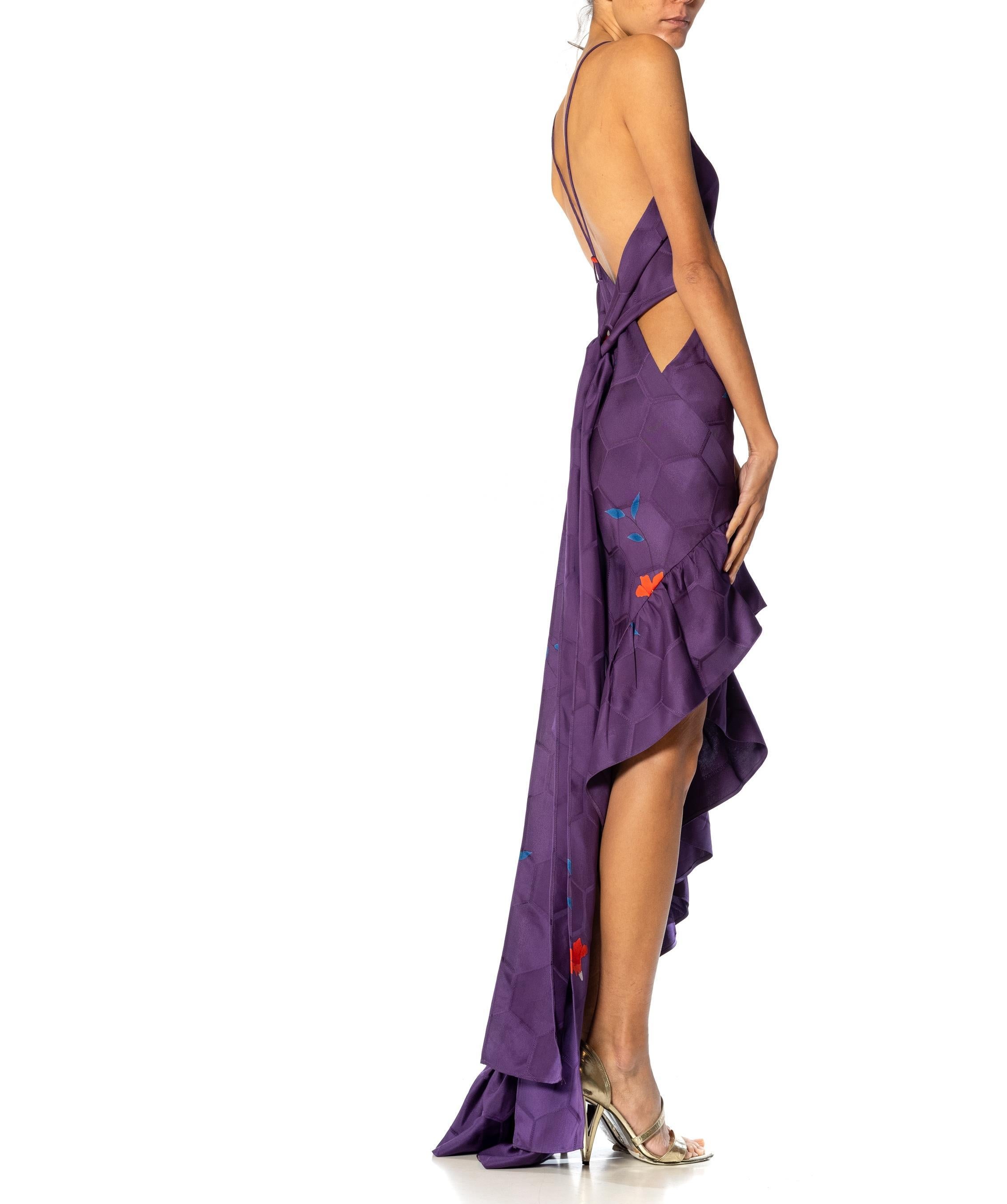 MORPHEW ATELIER Purple Bias Cut Japanese Kimono Silk Gown For Sale 6