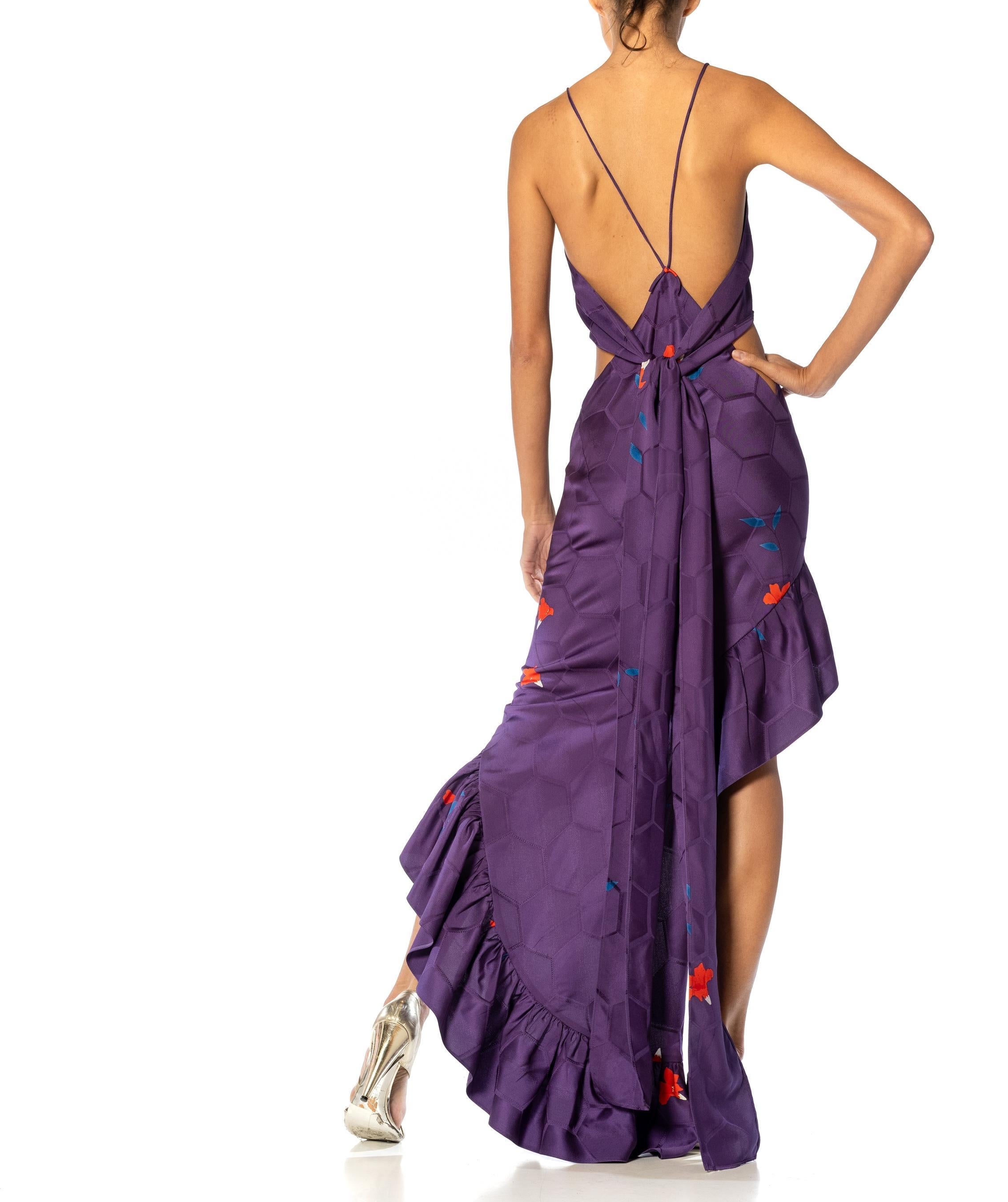 MORPHEW ATELIER Purple Bias Cut Japanese Kimono Silk Gown For Sale 2