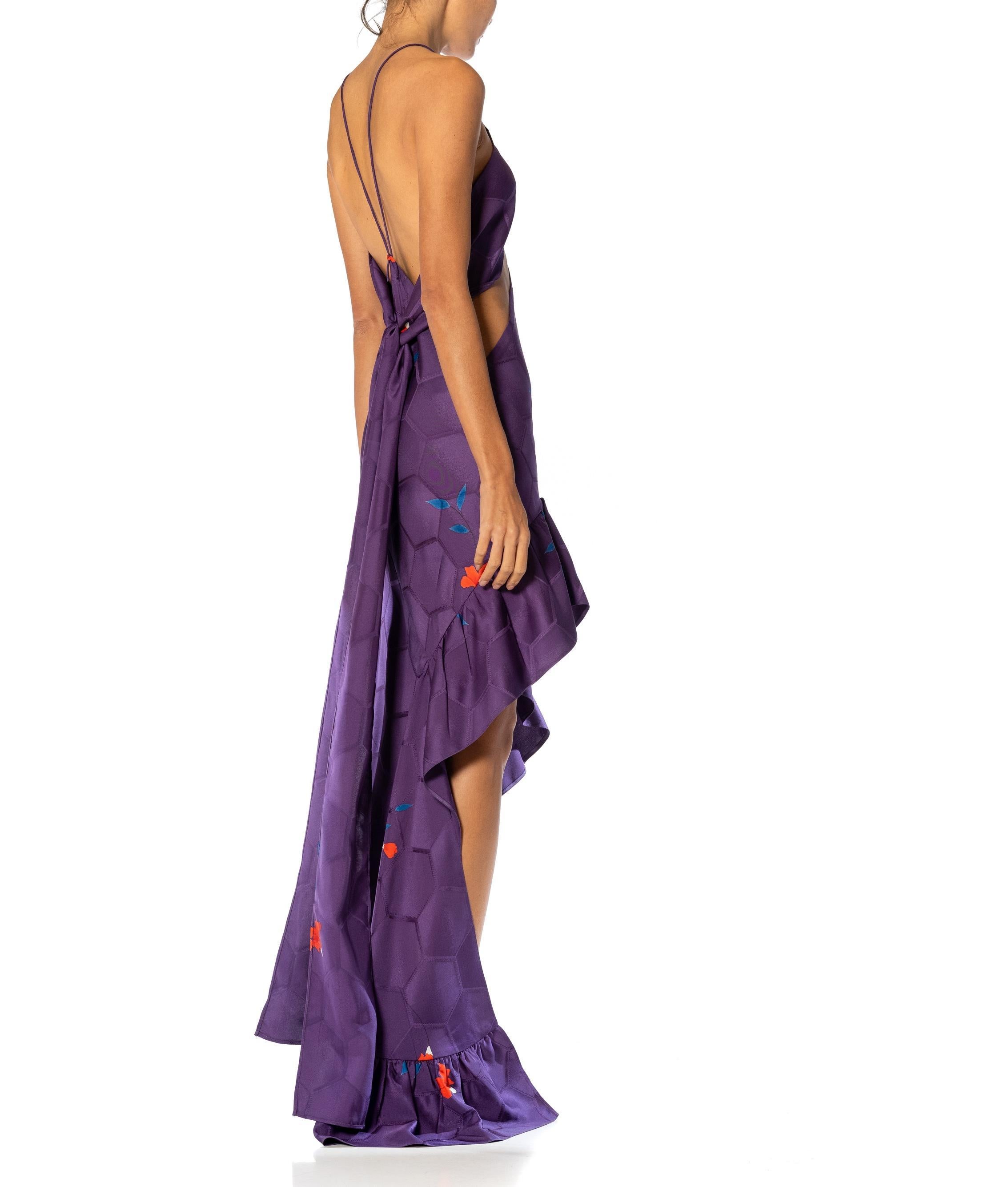 MORPHEW ATELIER Purple Bias Cut Japanese Kimono Silk Gown For Sale 5