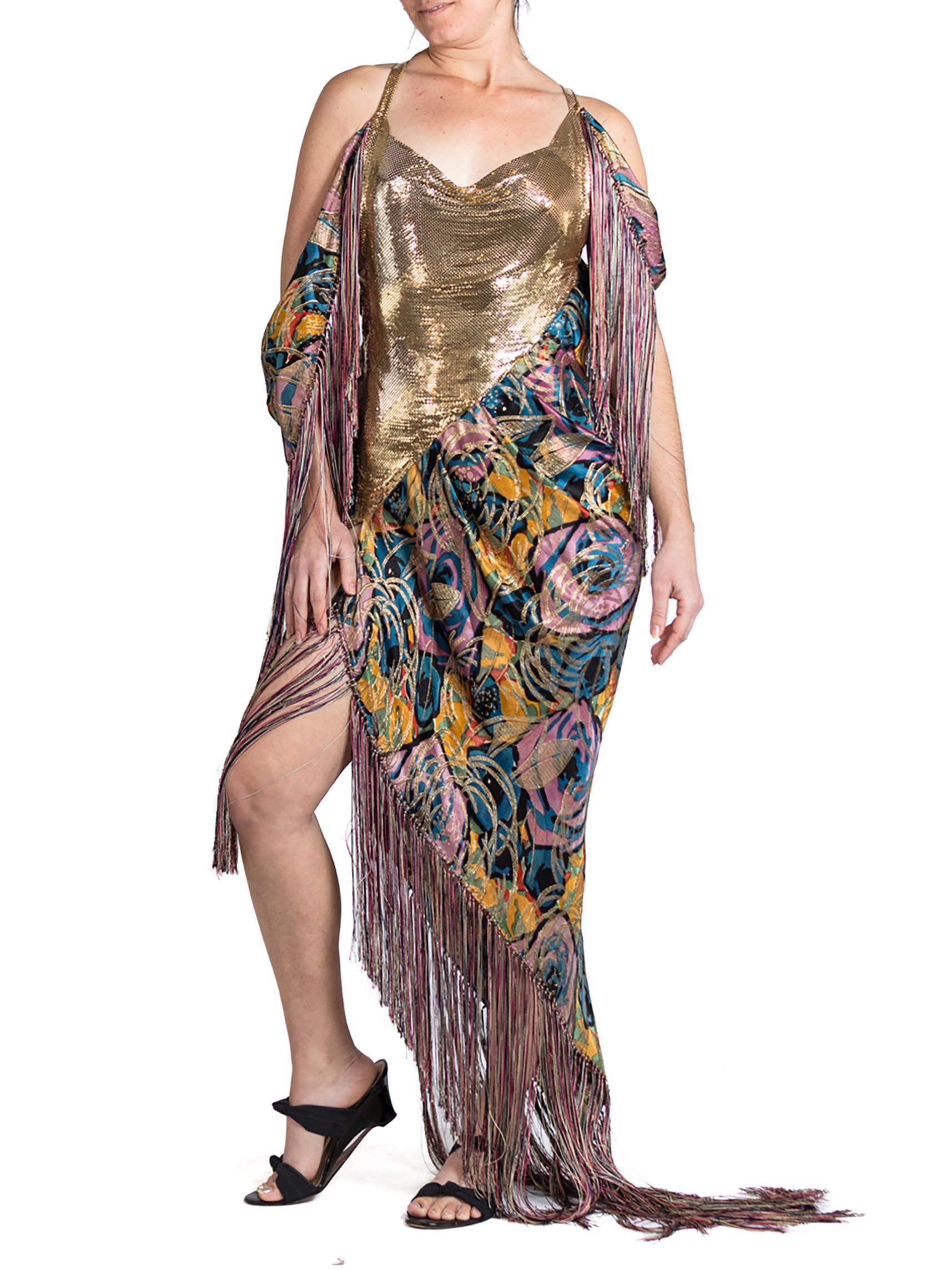 MORPHEW ATELIER Purple & Black Bias Cut Silk Lamé Gold Metal Mesh Gown For Sale 1