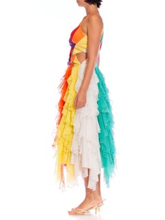 MA Rainbow Polyester Stretch Sexy Cut Away Chiffon Ruffled Gown