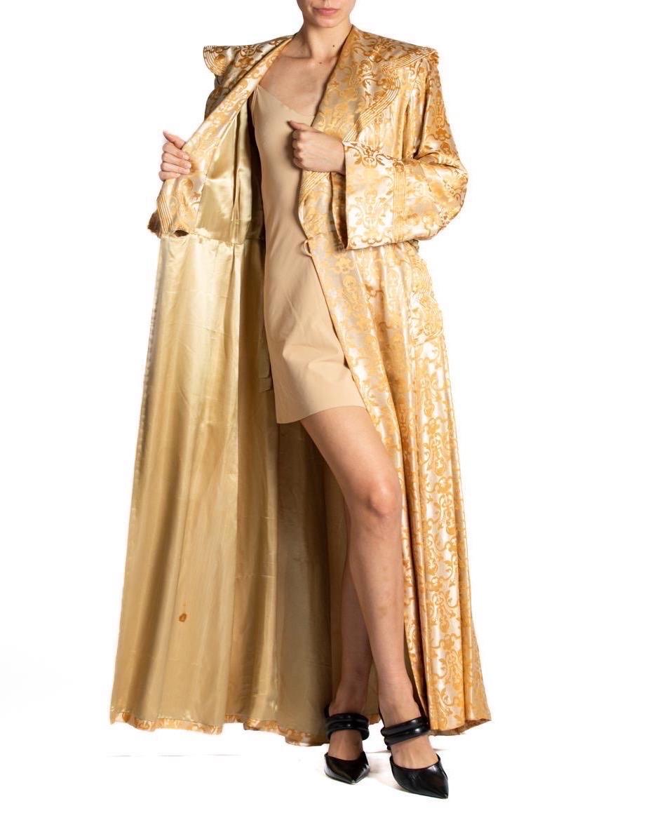 Women's 1940s Golden Yellow Silk damask Luxurious Dressing Gown Robe For Sale