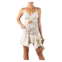 Morphew Atelier Silk & Antique Handmade Lace Cocktail Dress With Raw Hem Detail