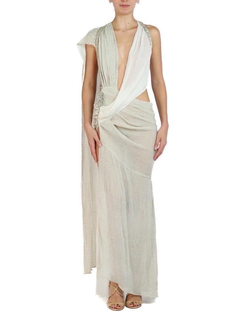 Morphew Atelier Seide & Silber Lamé Crinkle Gaze Kleid mit 1920S Kristalle Spitze im Zustand „Hervorragend“ im Angebot in New York, NY