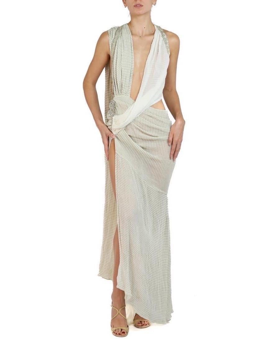 Morphew Atelier Seide & Silber Lamé Crinkle Gaze Kleid mit 1920S Kristalle Spitze im Angebot 3