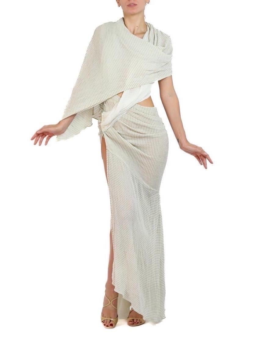 Morphew Atelier Seide & Silber Lamé Crinkle Gaze Kleid mit 1920S Kristalle Spitze im Angebot 4