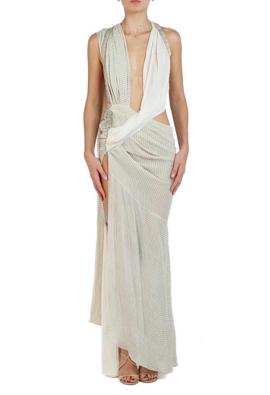 Morphew Atelier Seide & Silber Lamé Crinkle Gaze Kleid mit 1920S Kristalle Spitze im Angebot 5