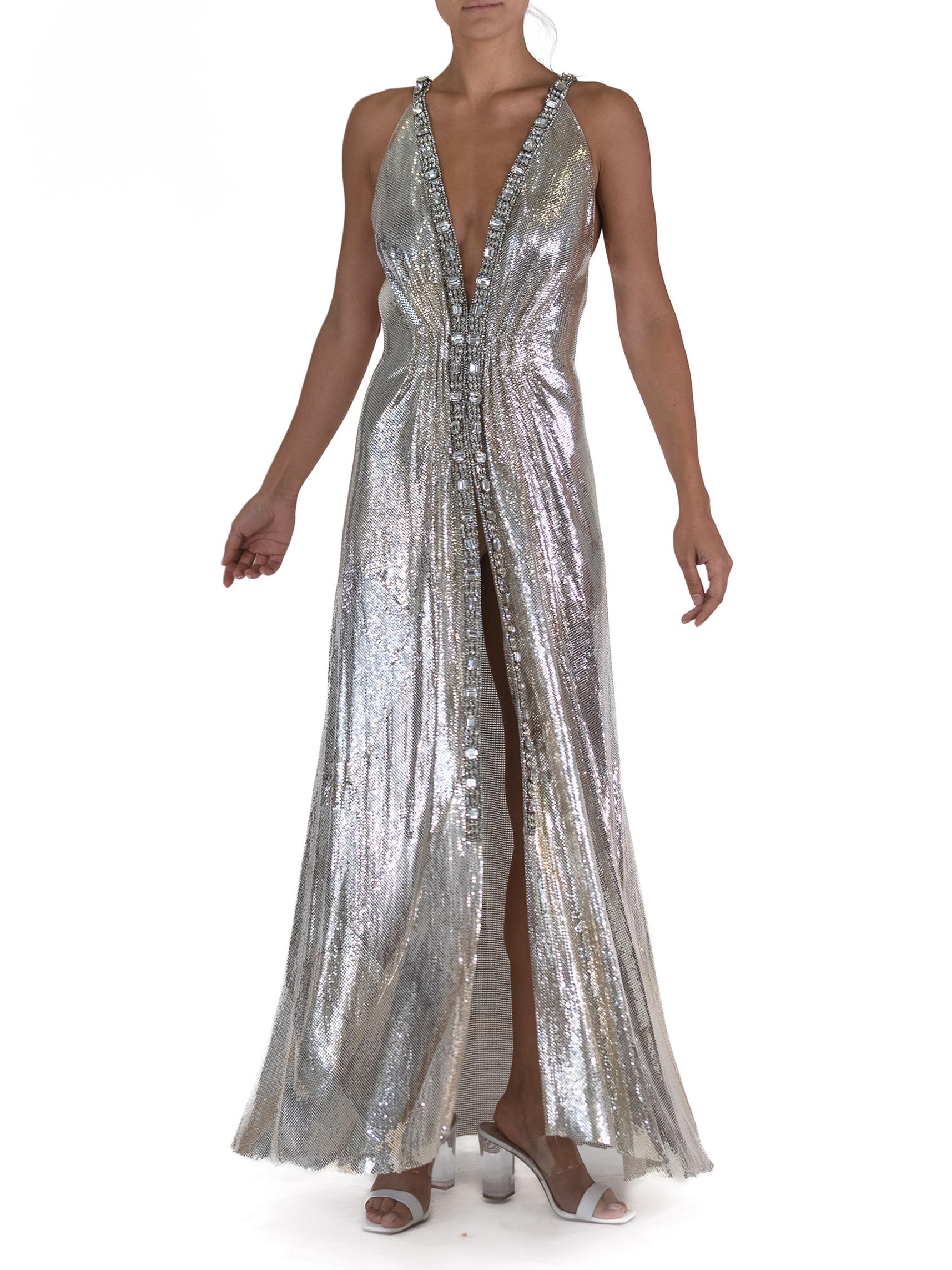 Brown Morphew Atelier Silver Metal Chainlink Gown With Vintage Haute Couture Christia For Sale