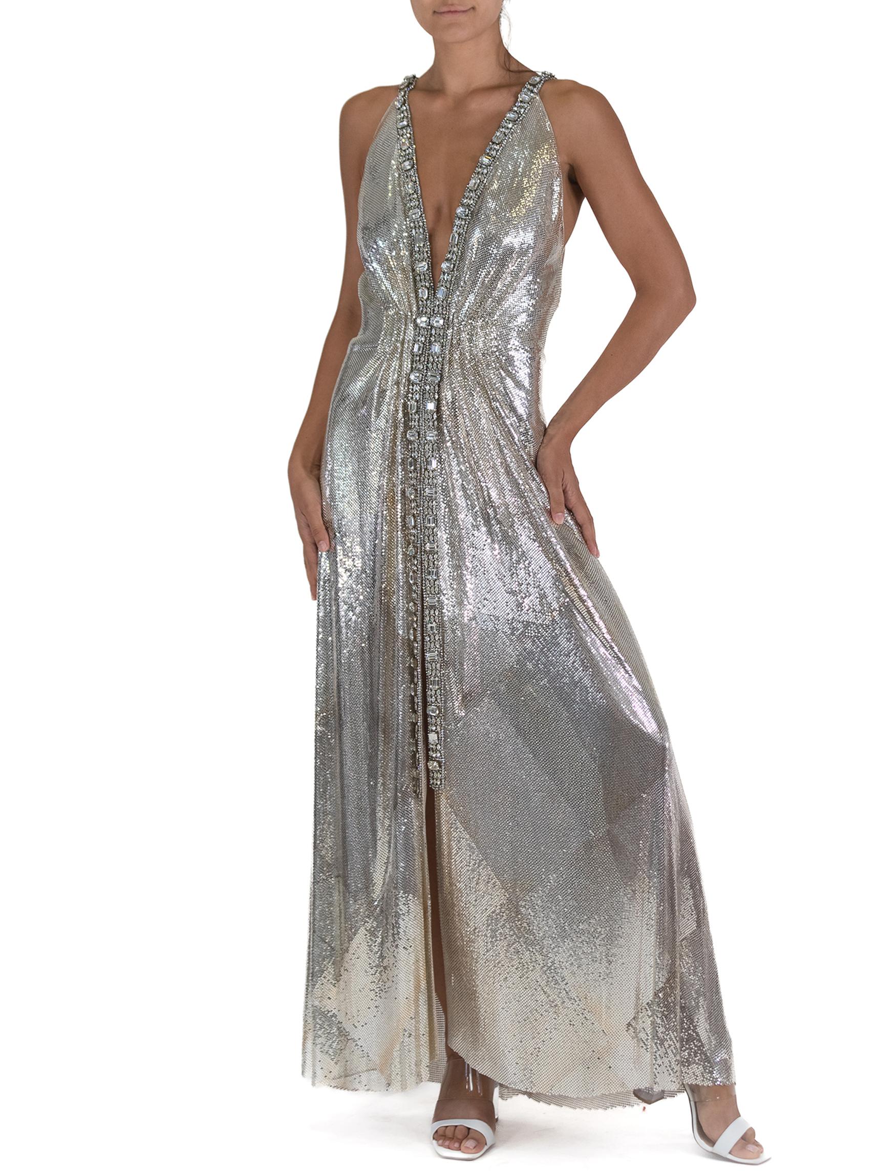 Morphew Atelier Silver Metal Chainlink Gown With Vintage Haute Couture Christia In Excellent Condition For Sale In New York, NY