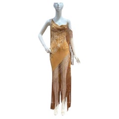 MORPHEW ATELIER Tan & Cream Silk Vintage Hand-Embroidered Piano Shawl Gown