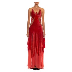 MORPHEW ATELIER Tomatenrot & Gold Antik 1920'S Seidensamt Rückenfreies Kleid