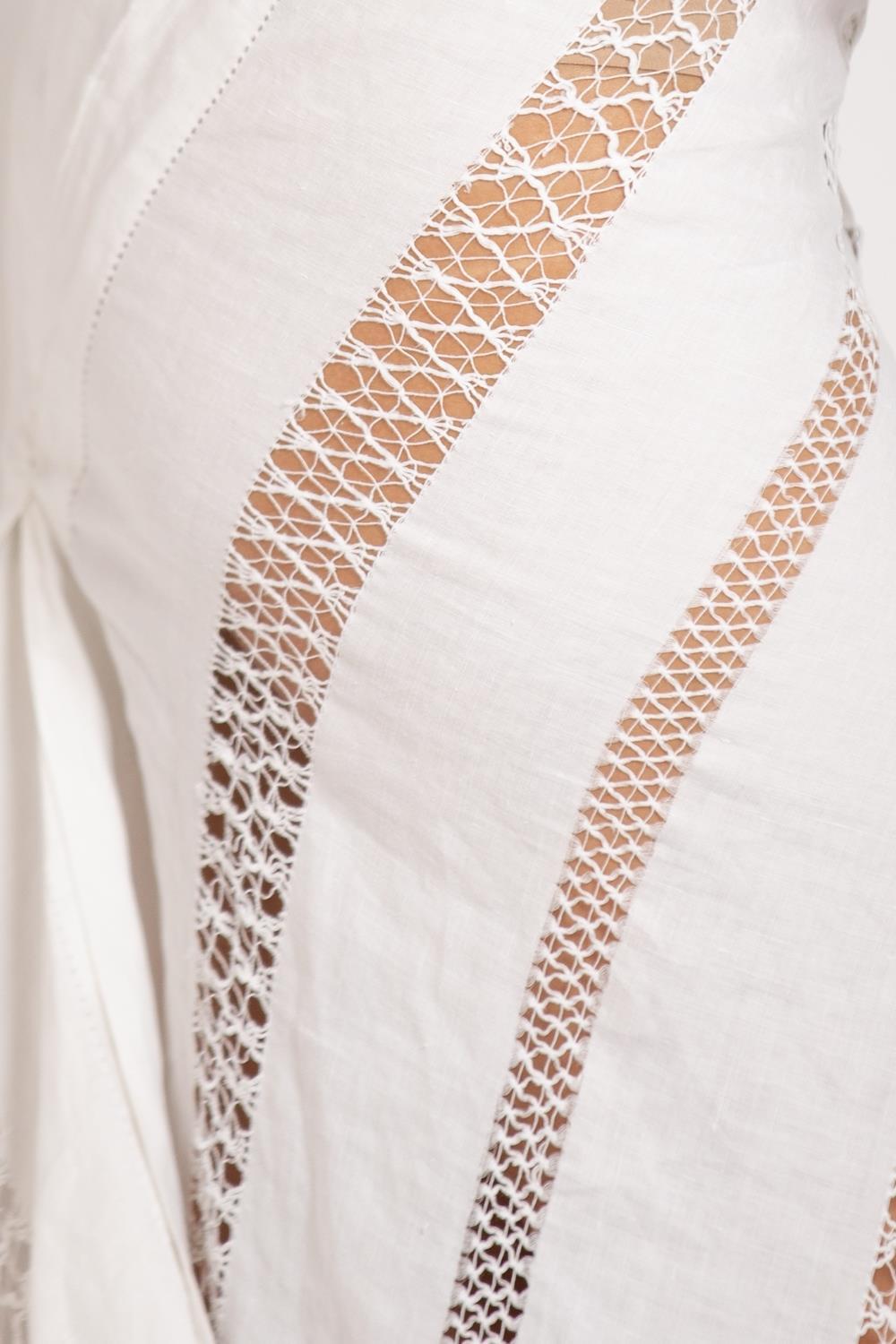 MORPHEW ATELIER White Antique Linen Bias Cut Gown With Detachable Train / Cape For Sale 5