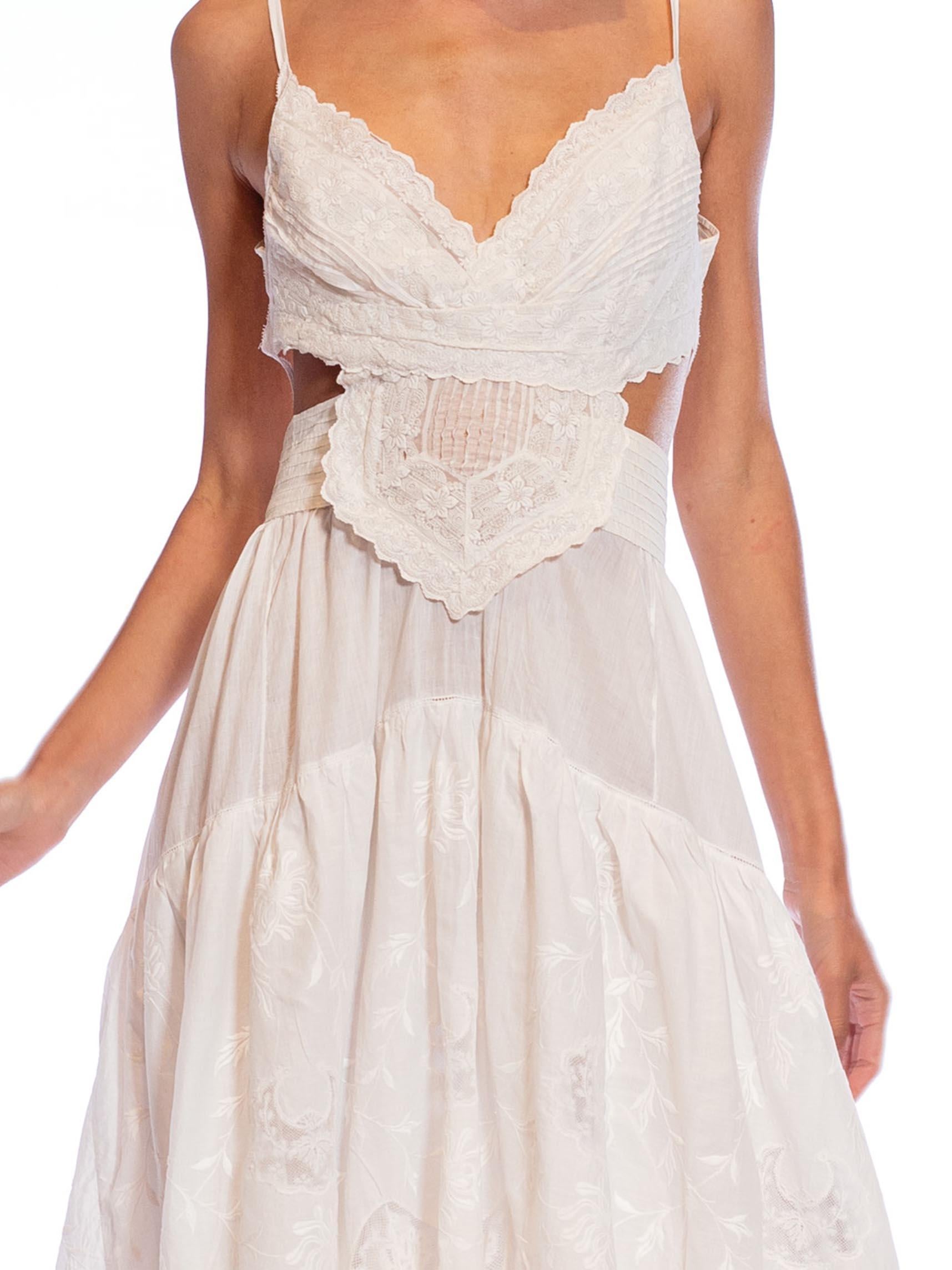 MORPHEW ATELIER Weißes handbesticktes viktorianisches Kleid aus Baumwolle und Spitze mit Cut-O im Angebot 6
