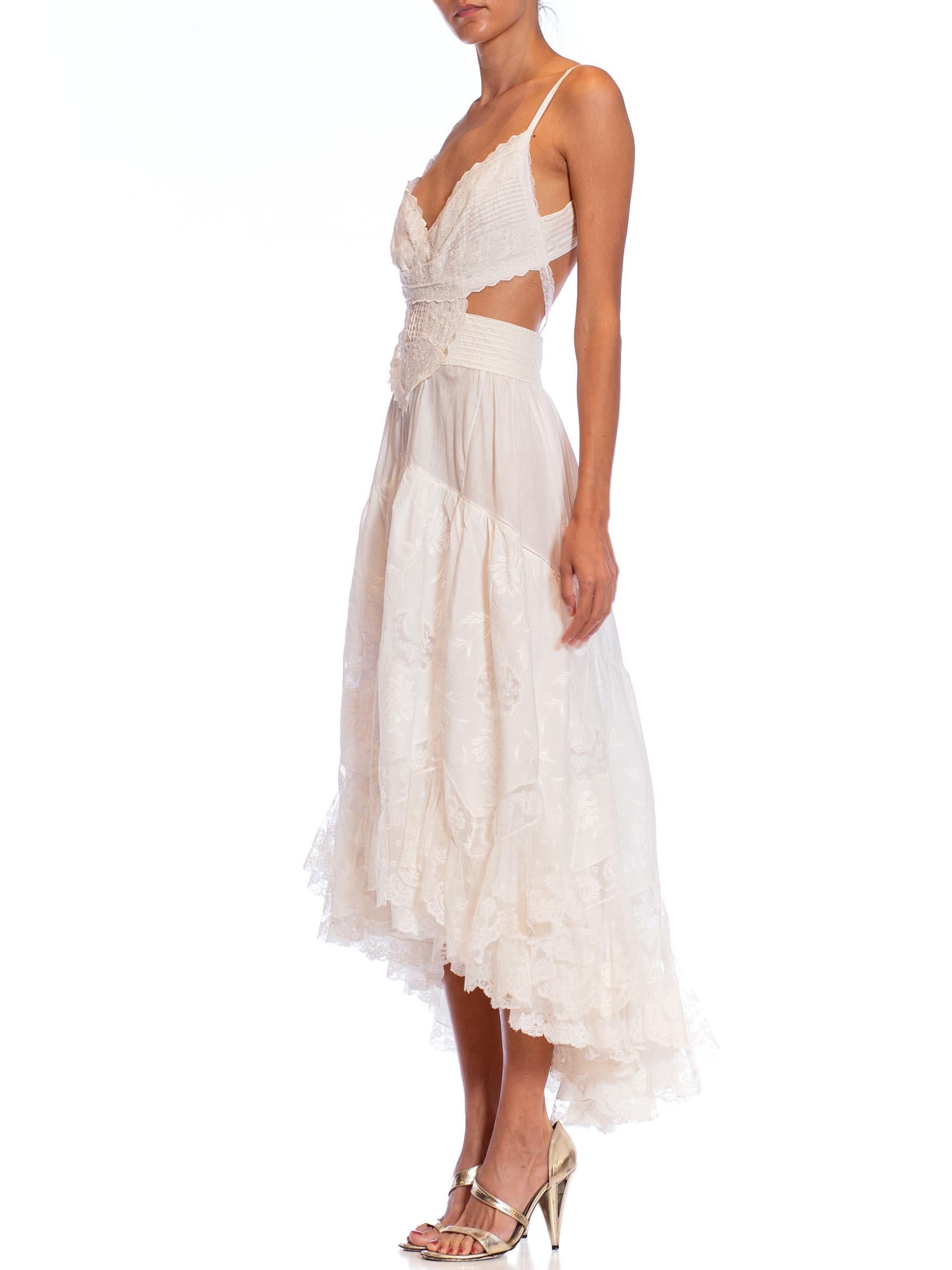 MORPHEW ATELIER Weißes handbesticktes viktorianisches Kleid aus Baumwolle und Spitze mit Cut-O im Angebot 2