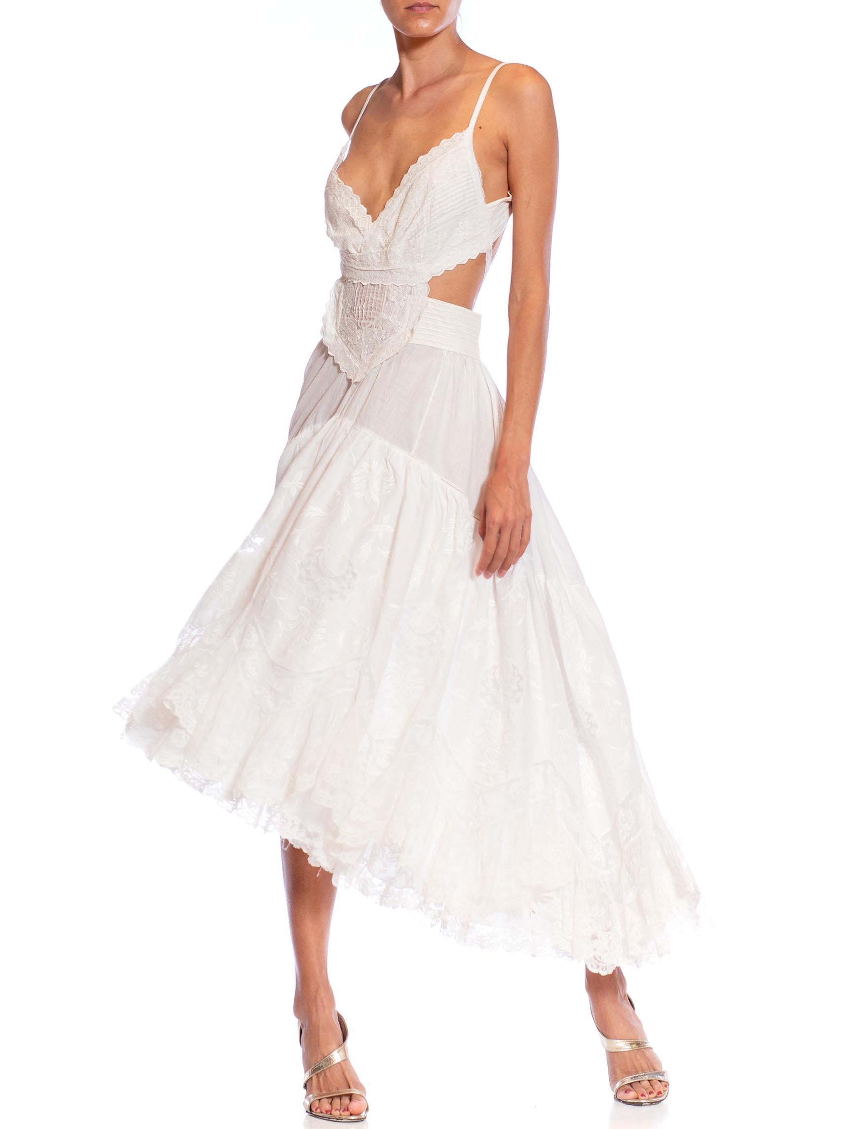 MORPHEW ATELIER Weißes handbesticktes viktorianisches Kleid aus Baumwolle und Spitze mit Cut-O im Angebot 5