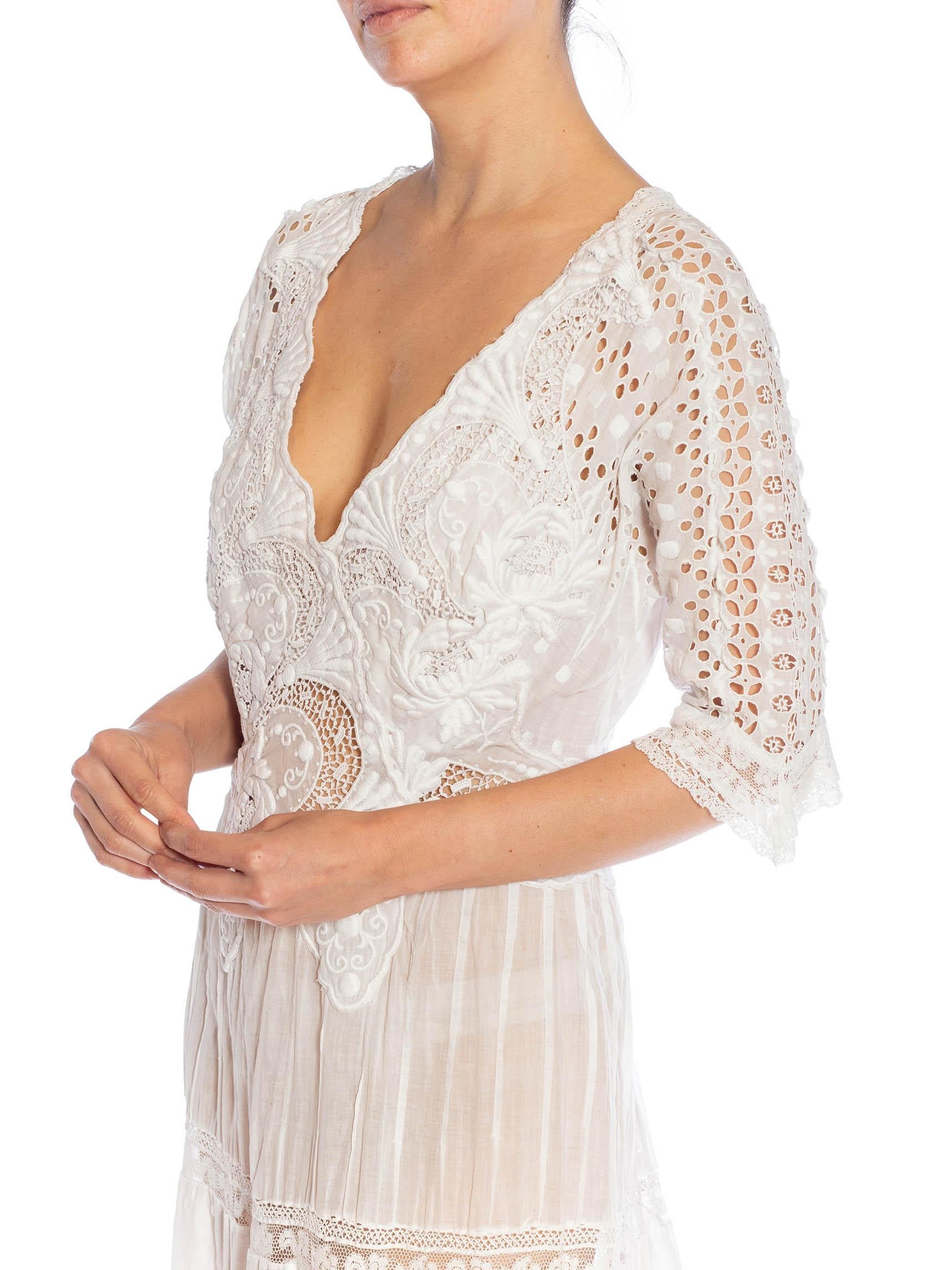 MORPHEW ATELIER White Organic Cotton Antique Lace Dress For Sale 6