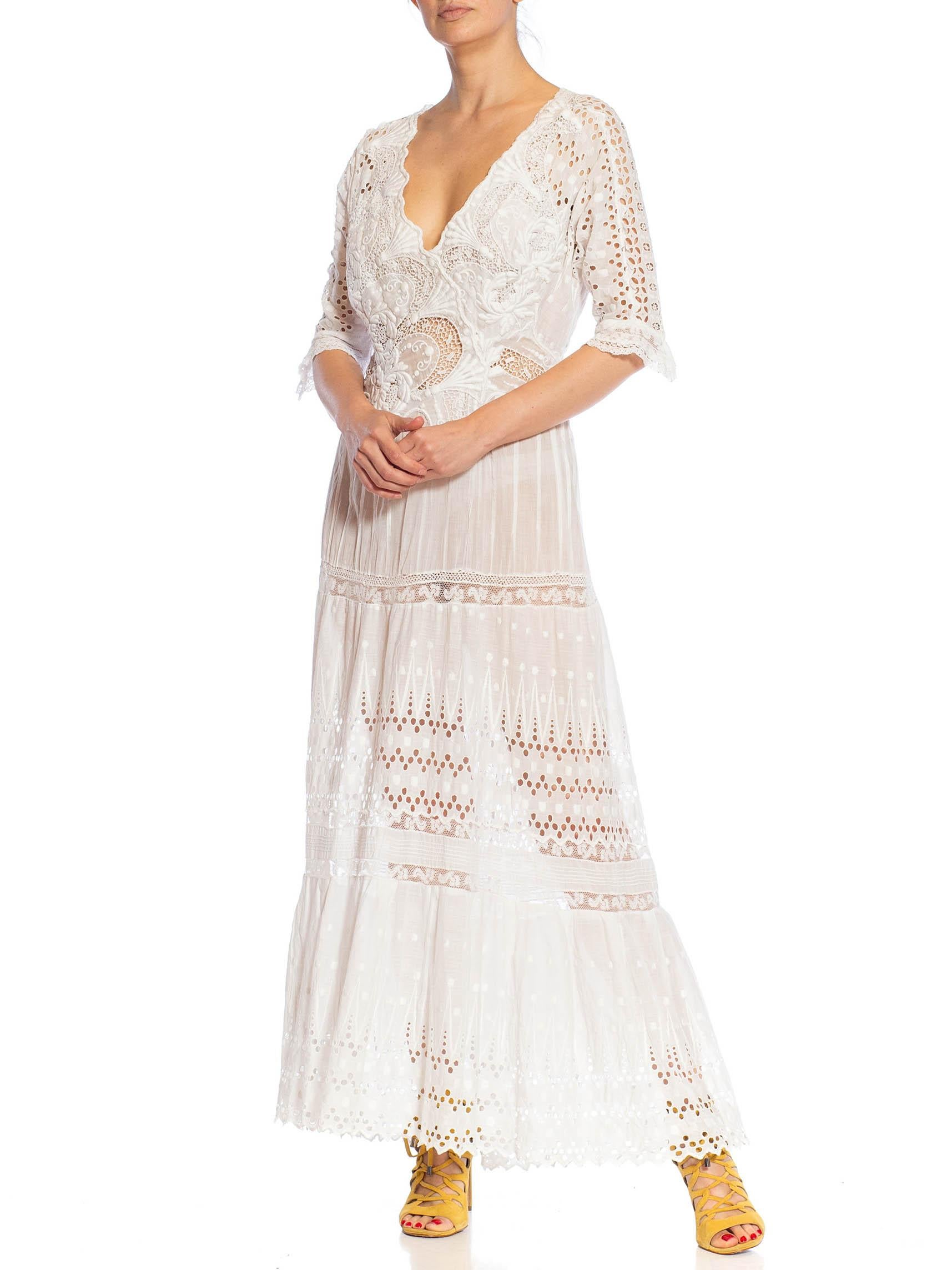 Women's MORPHEW ATELIER White Organic Cotton Antique Lace Dress For Sale