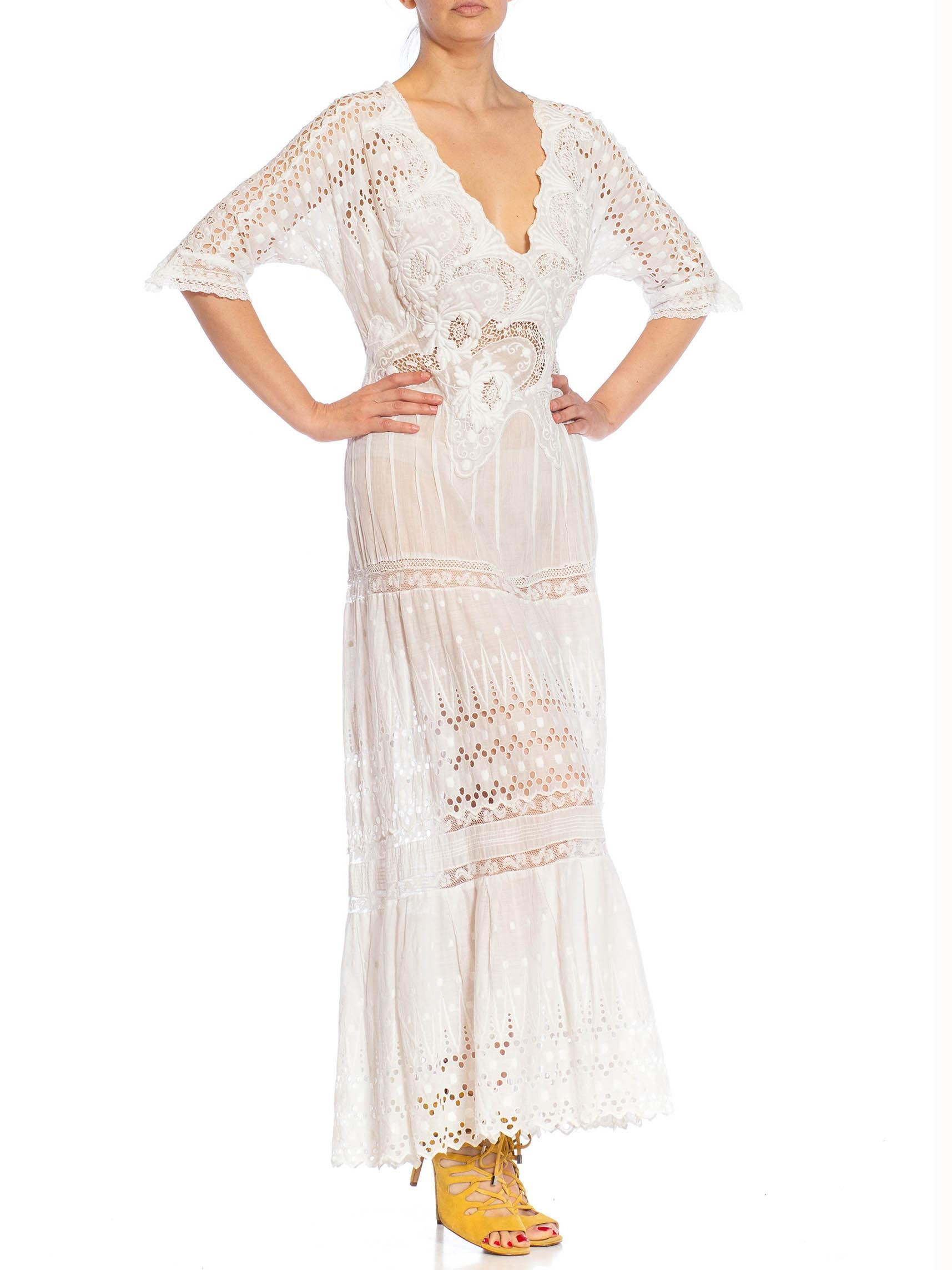 MORPHEW ATELIER White Organic Cotton Antique Lace Dress For Sale 1