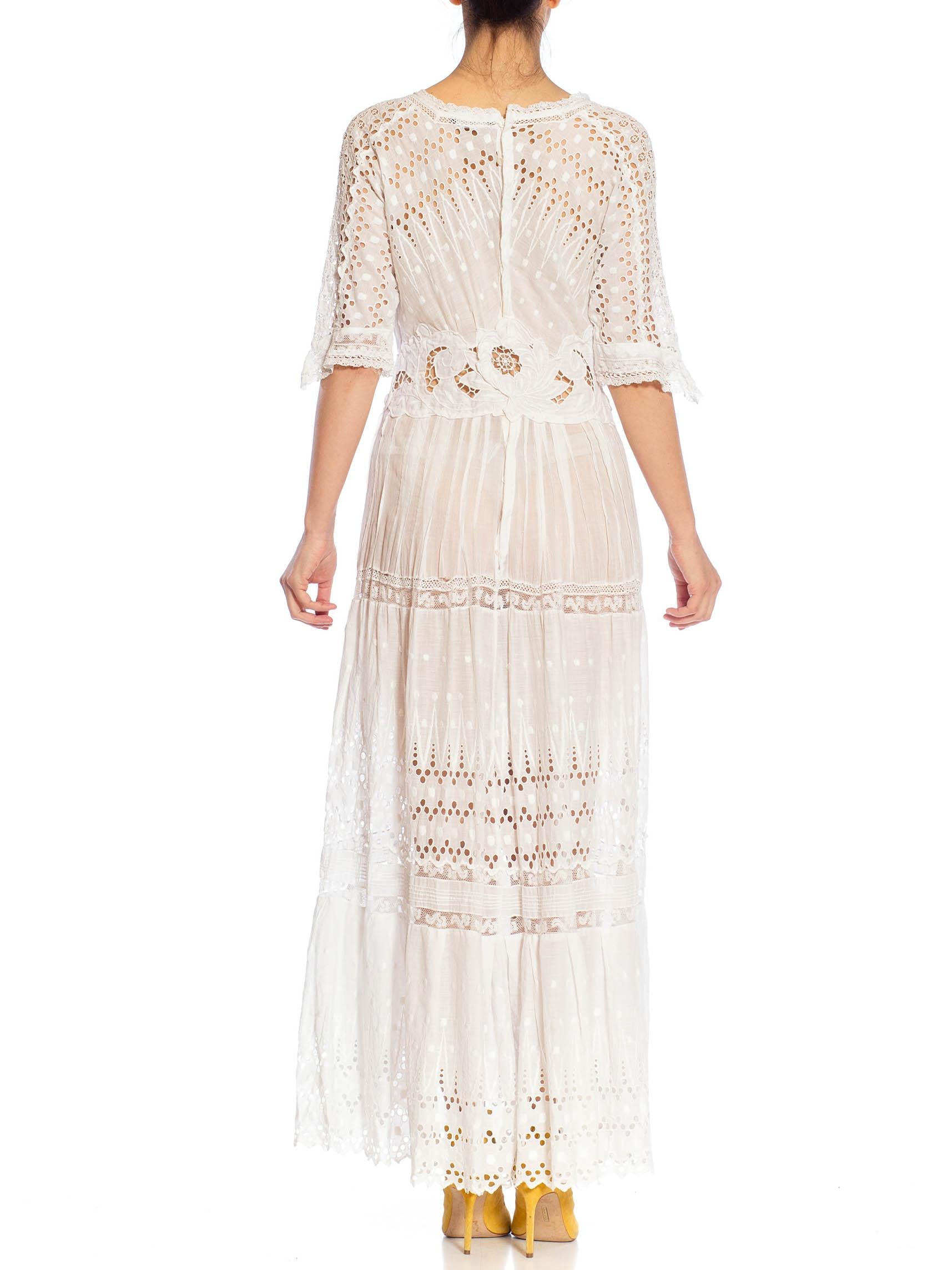 MORPHEW ATELIER White Organic Cotton Antique Lace Dress For Sale 2