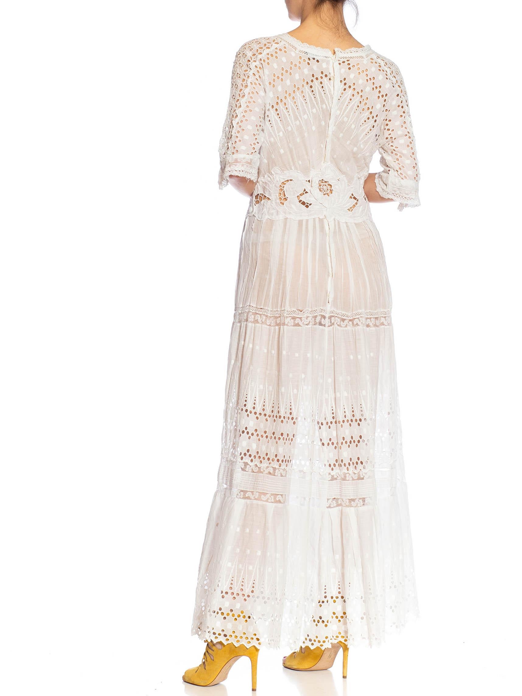MORPHEW ATELIER White Organic Cotton Antique Lace Dress For Sale 4