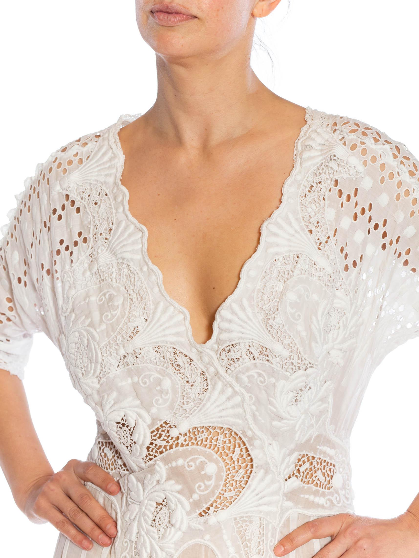 MORPHEW ATELIER White Organic Cotton Antique Lace Dress For Sale 5