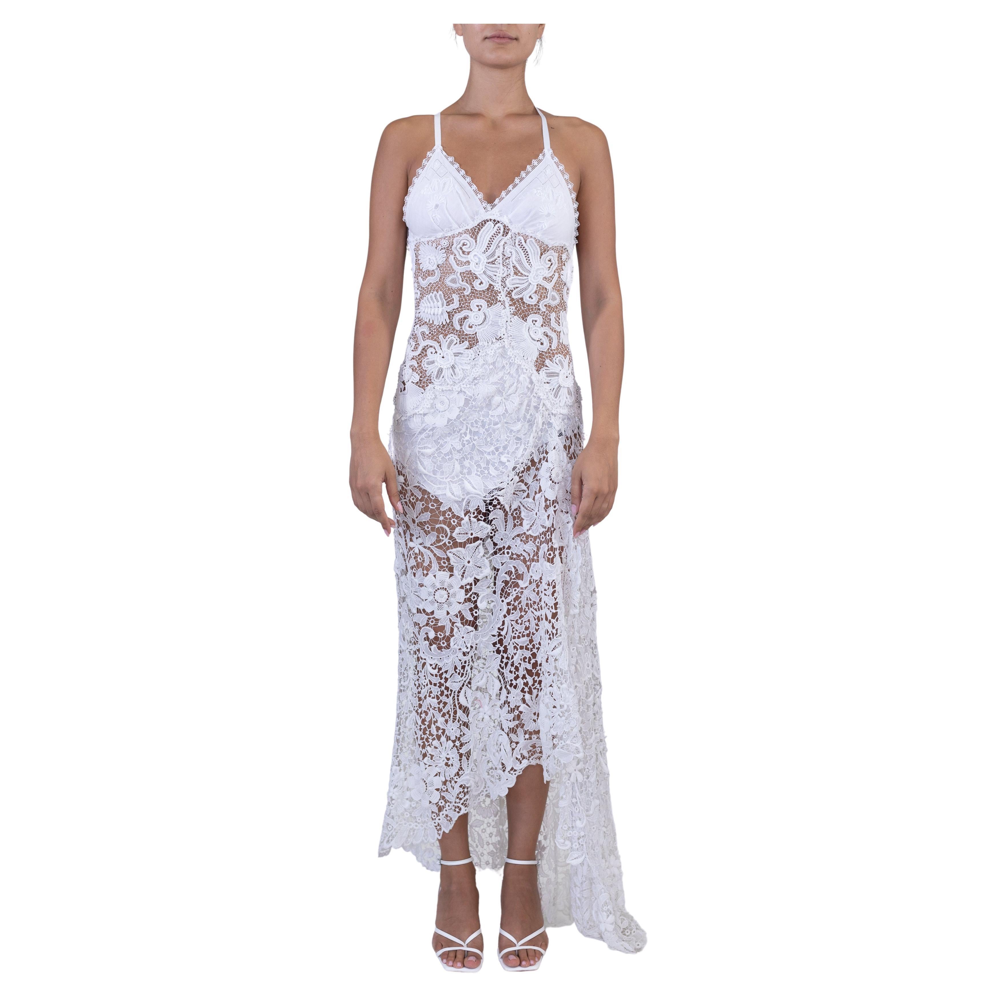 MORPHEW ATELIER Vestido de encaje blanco de algodón orgánico de alta costura hecho a mano