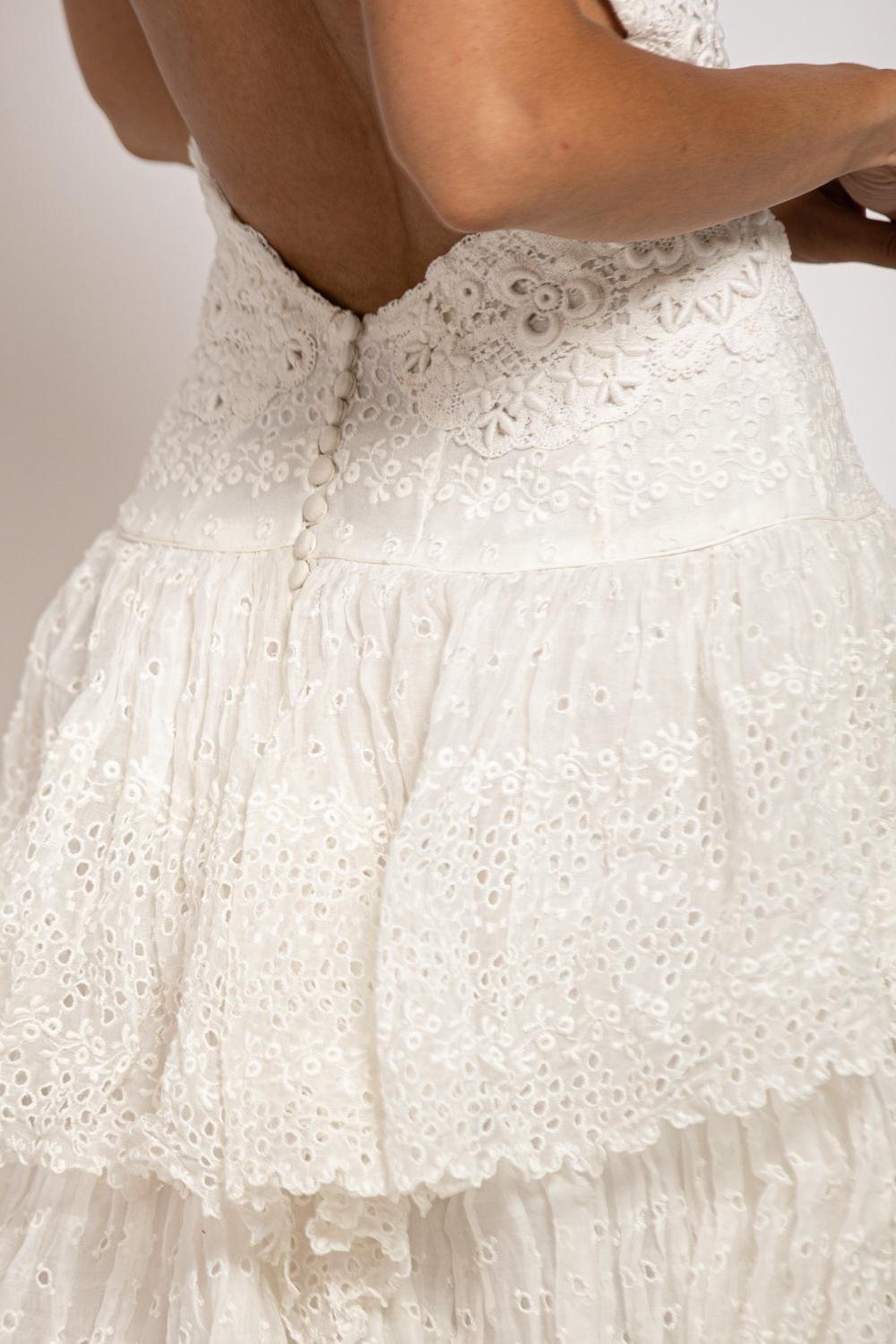 MORPHEW ATELIER Weißes Hochzeitskleid aus Bio-Baumwolle mit Ösen und Spitze mit Vict im Angebot 5