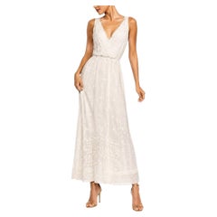 MORPHEW ATELIER White Organic Cotton Lace Spaghetti Strap Dress with Daisy's Emb