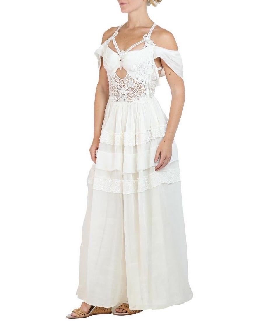 Women's Morphew Atelier White Organic Cotton Organdy & Antique Lace Gown For Sale