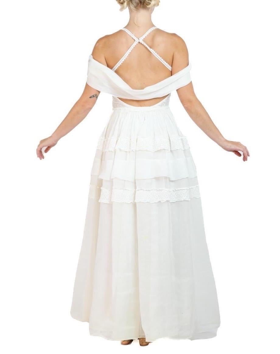 Morphew Atelier White Organic Cotton Organdy & Antique Lace Gown For Sale 2