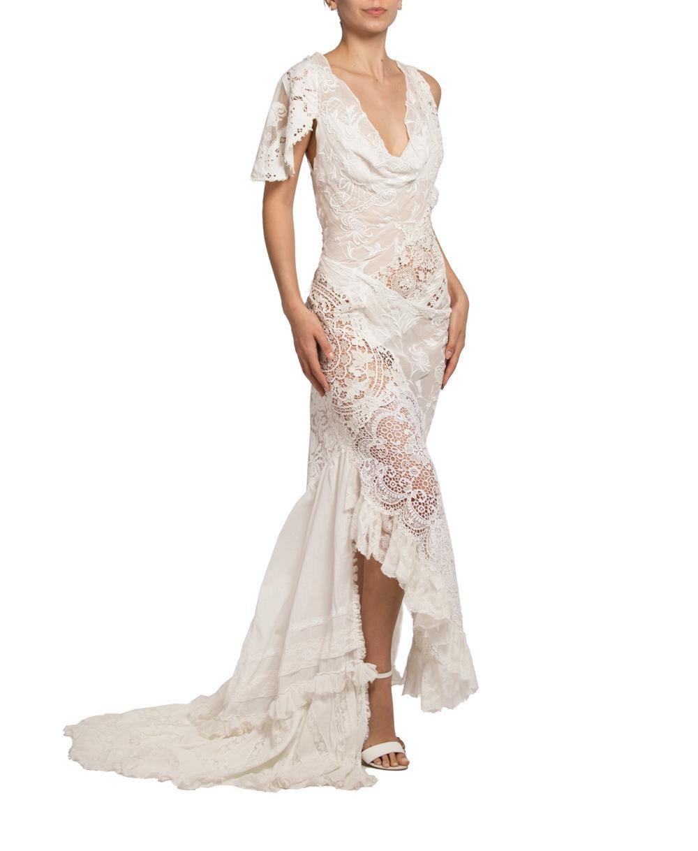 MORPHEW ATELIER Weißes viktorianisches handbesticktes Kleid aus Bio-Baumwolle mit Handbesatz im Angebot 4