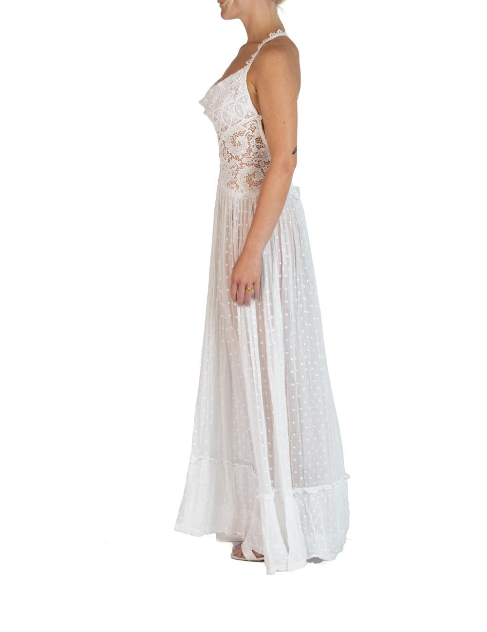 MORPHEW ATELIER White Organic Cotton With Victorian Lace & Dotted Voile Gown In New Condition For Sale In New York, NY