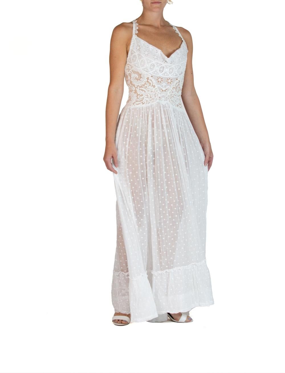 MORPHEW ATELIER White Organic Cotton With Victorian Lace & Dotted Voile Gown For Sale 4