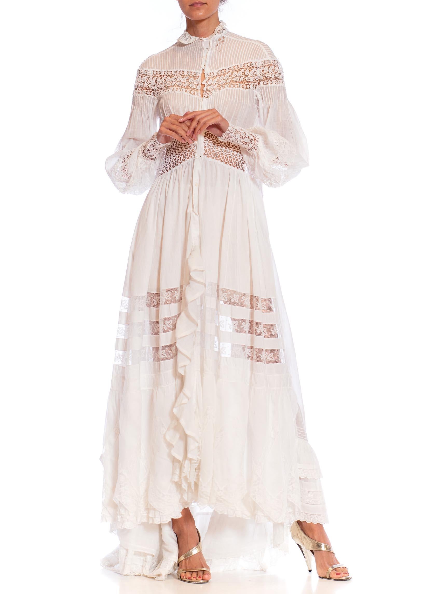Morphew Atelier White Victorian Cotton & Lace Oversized Gown In Excellent Condition For Sale In New York, NY