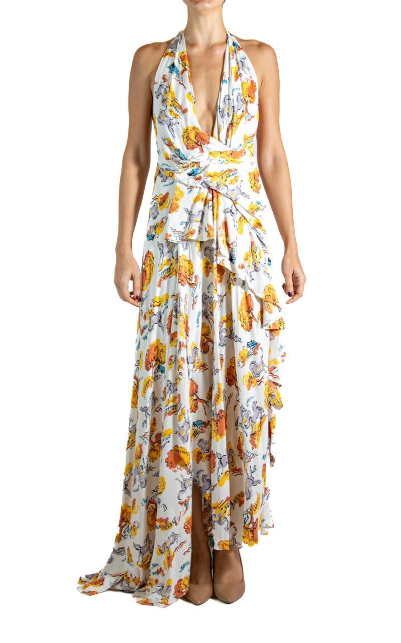 May take up to 2 weeks to ship.
MORPHEW ATELIER Yellow & White Cotton Horse Print Gown
