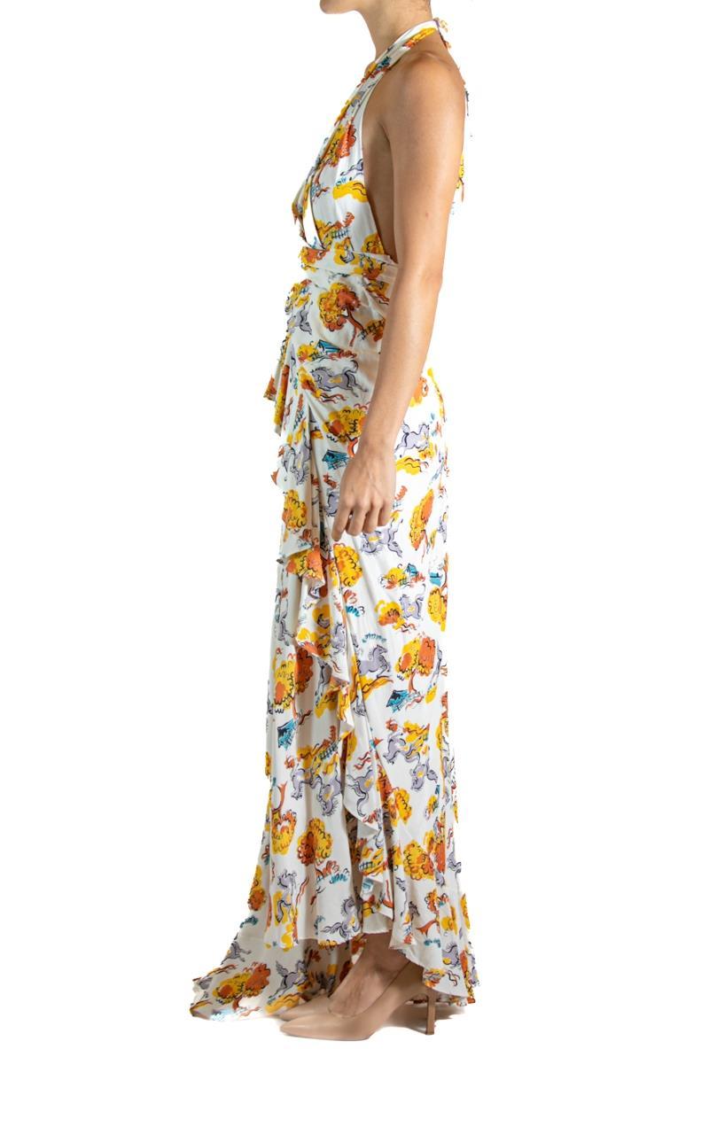 Beige MORPHEW ATELIER Yellow & White Cotton Horse Print Gown For Sale