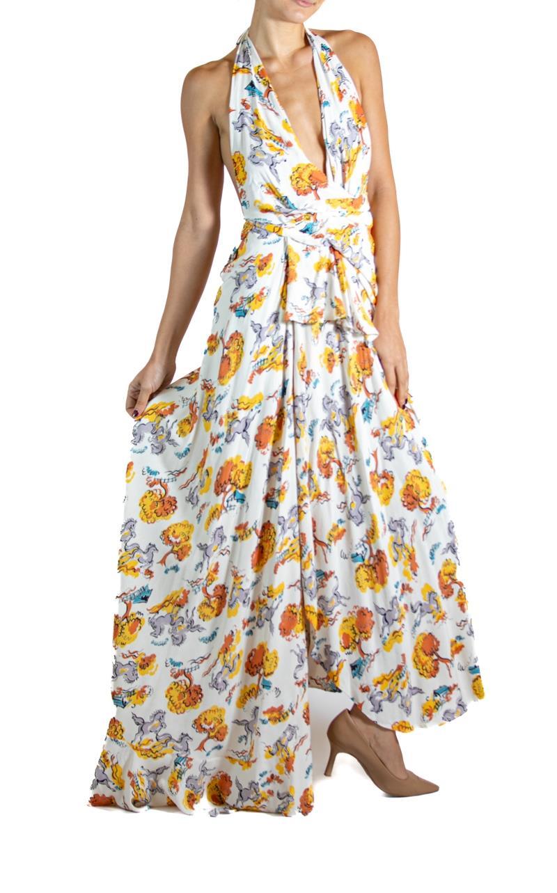 Women's MORPHEW ATELIER Yellow & White Cotton Horse Print Gown For Sale
