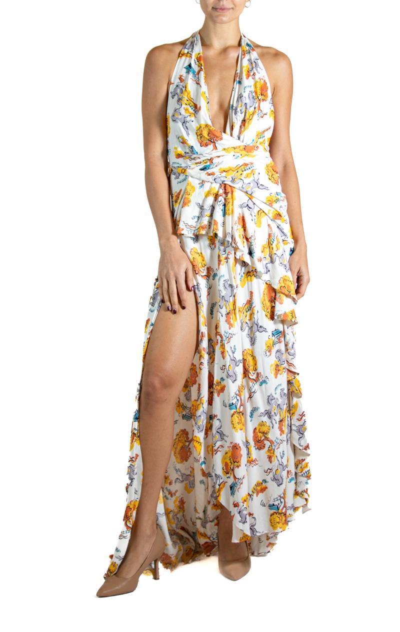 MORPHEW ATELIER Yellow & White Cotton Horse Print Gown For Sale 1