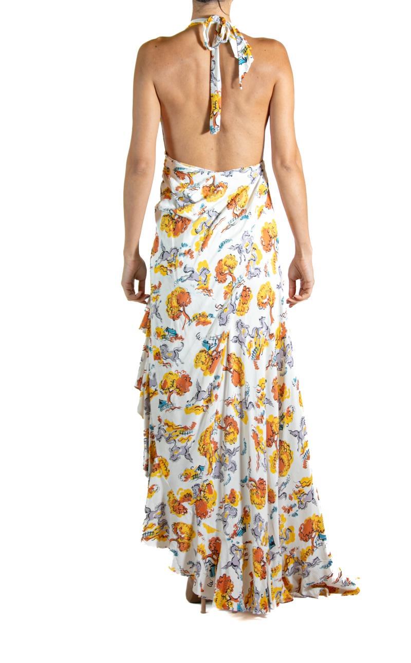 MORPHEW ATELIER Yellow & White Cotton Horse Print Gown For Sale 2